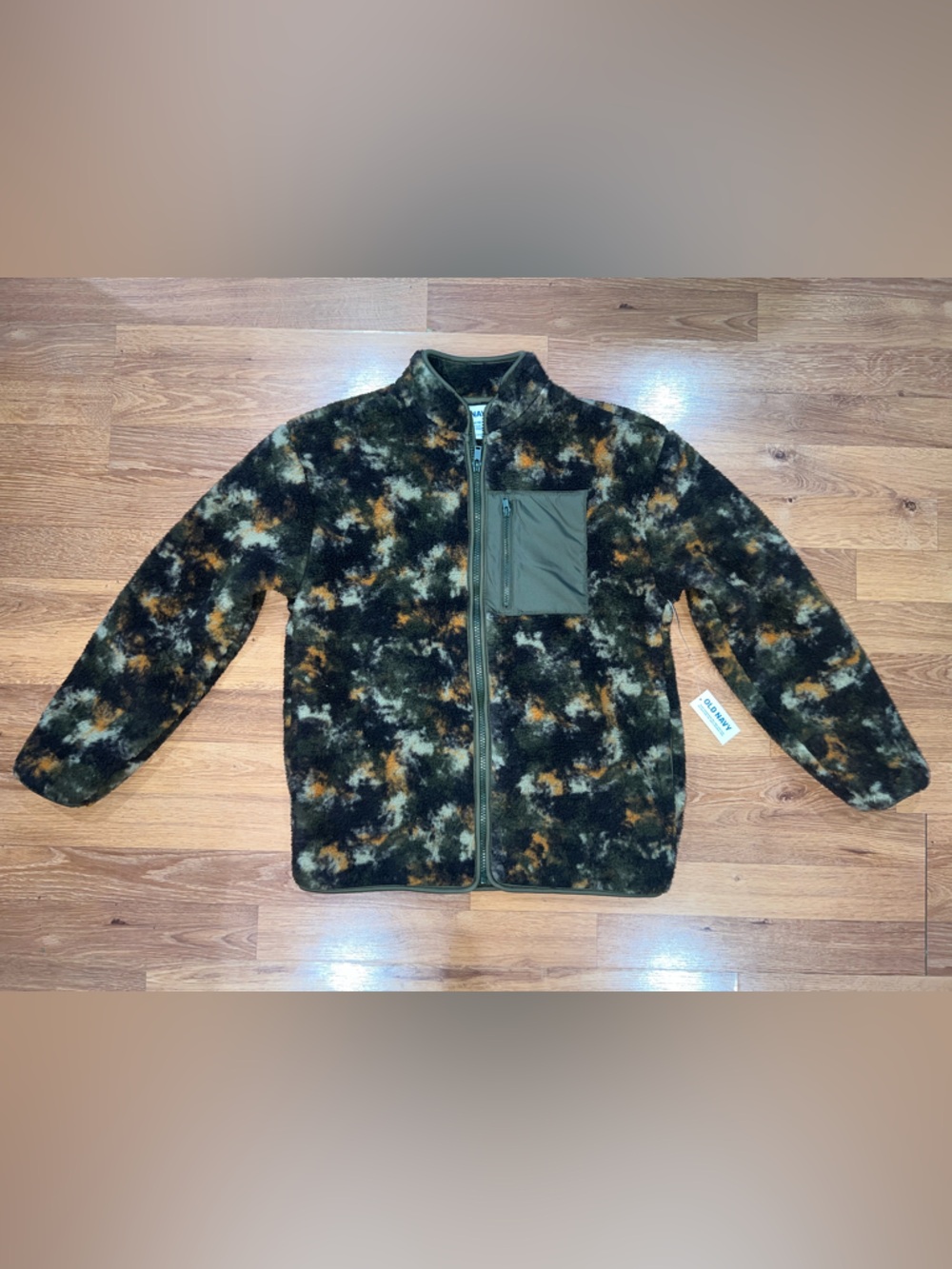Old Navy Olive Green Jacket with Orange and Cream Fleece Lining